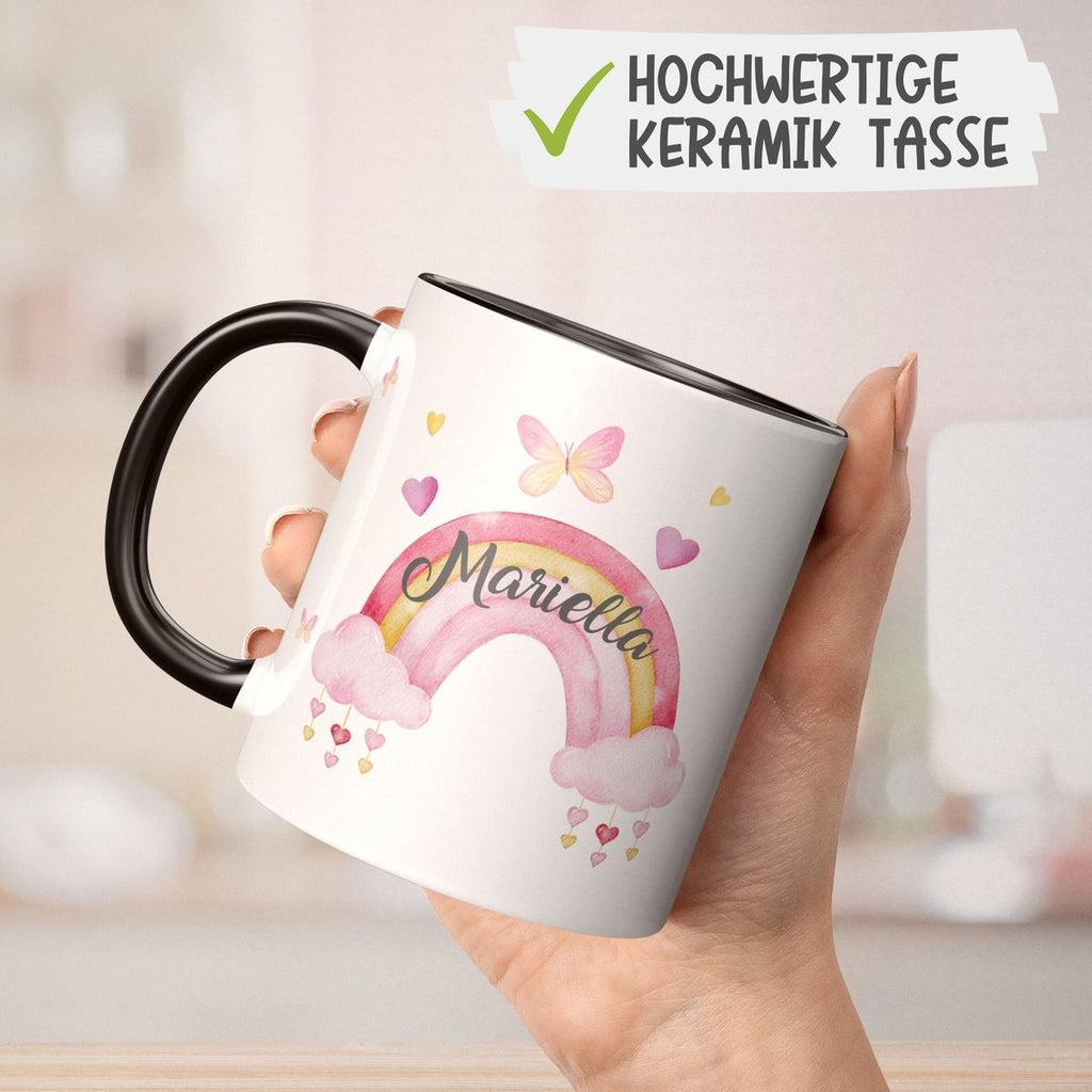 Keramik Tasse Wunderschöner Regenbogen mit Wunschname - von Mikalino