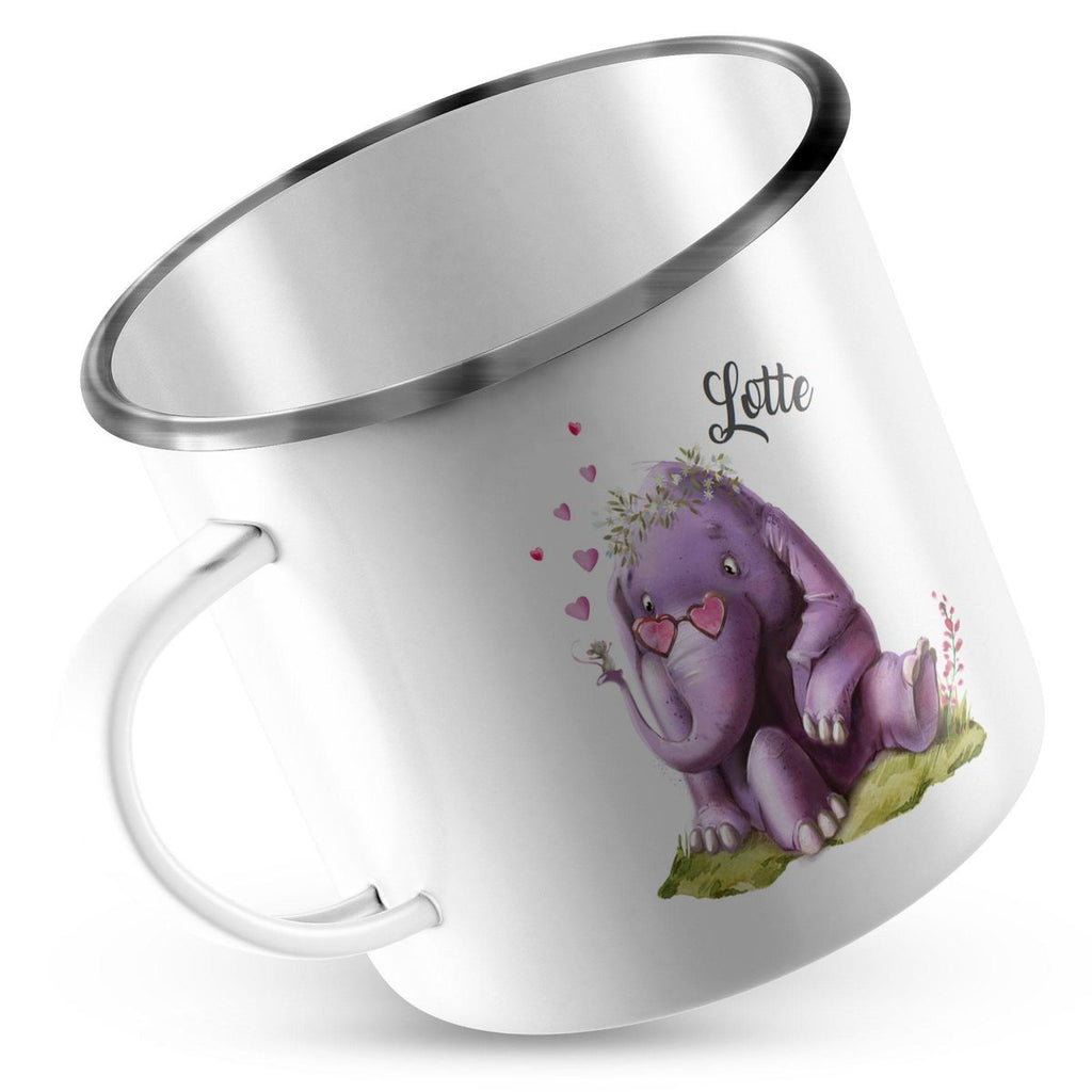 Emaille Tasse Niedlicher Elefant mit Maus und Wunschname - von Mikalino