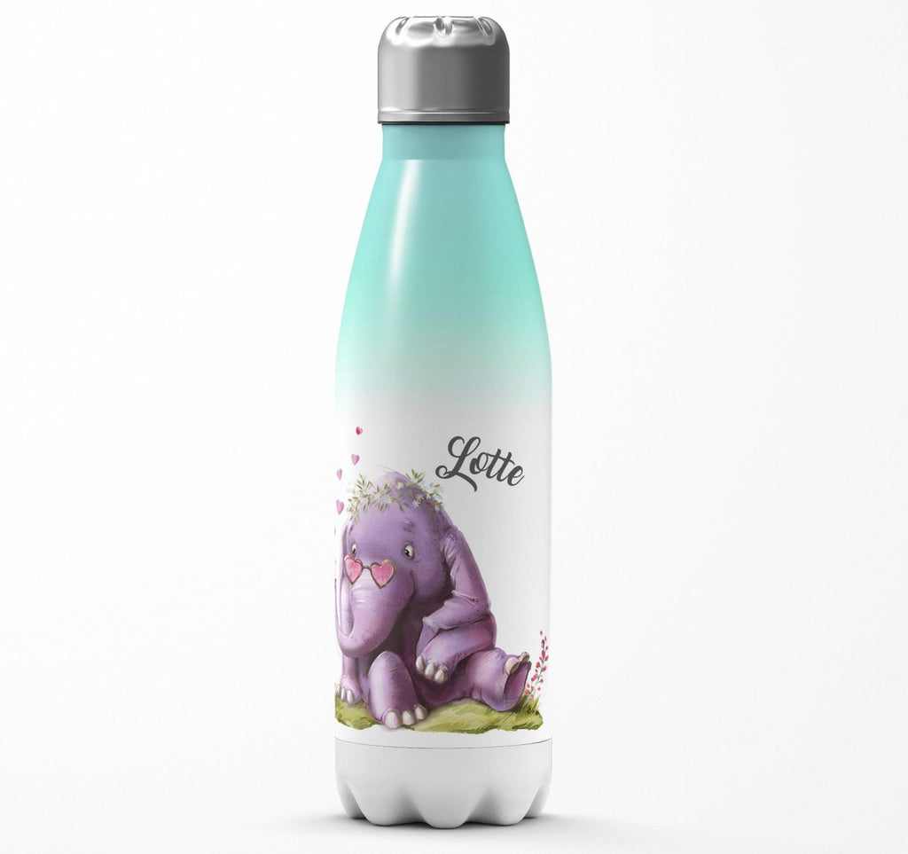 Thermo Trinkflasche Niedlicher Elefant mit Maus und Wunschname - von Mikalino