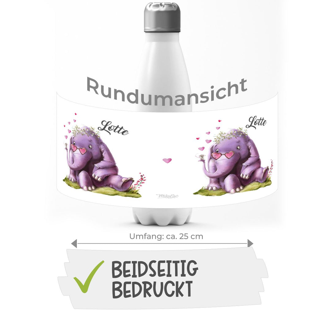 Thermo Trinkflasche Niedlicher Elefant mit Maus und Wunschname - von Mikalino