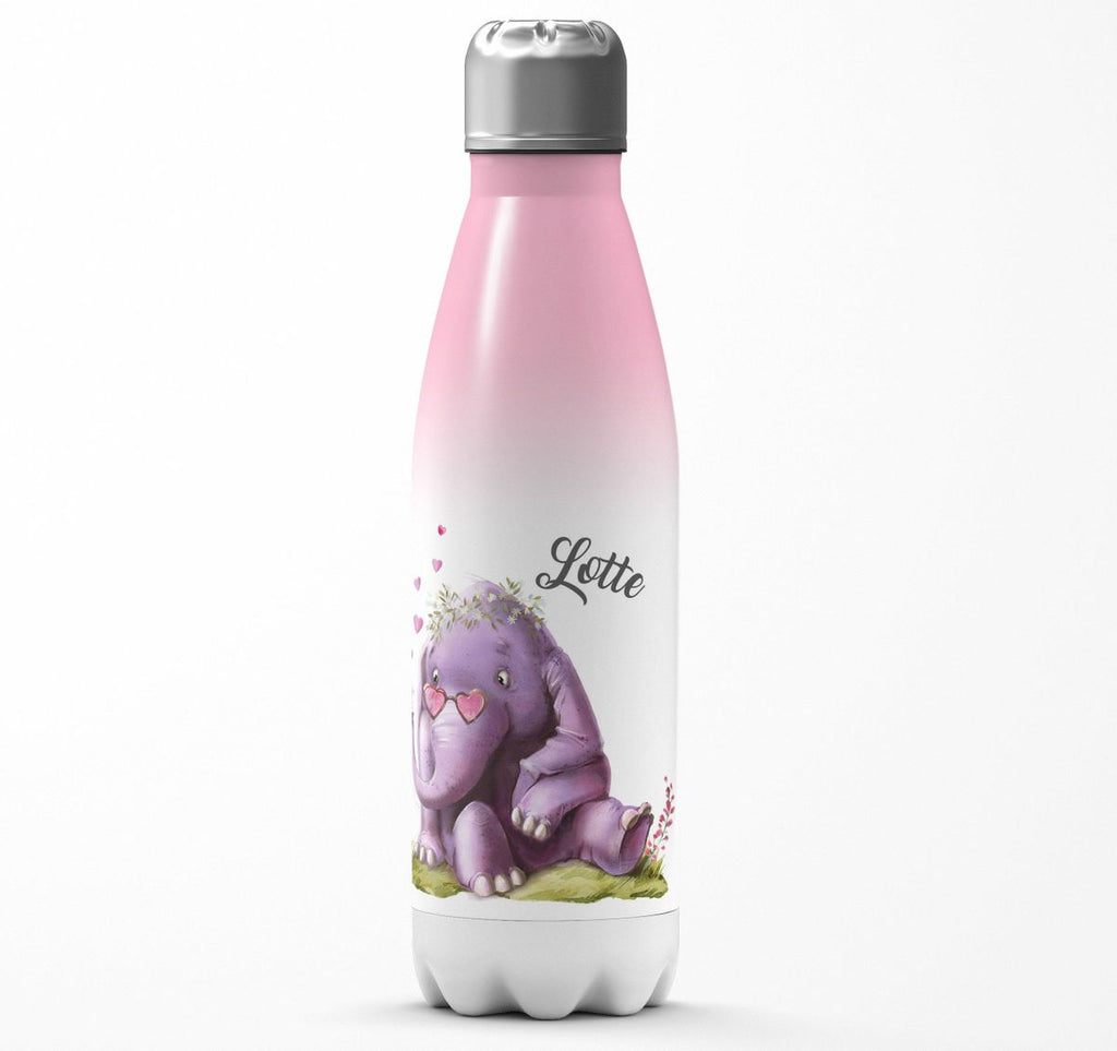 Thermo Trinkflasche Niedlicher Elefant mit Maus und Wunschname - von Mikalino