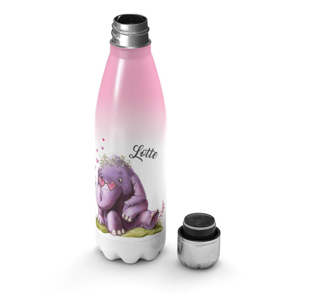 Thermo Trinkflasche Niedlicher Elefant mit Maus und Wunschname - von Mikalino