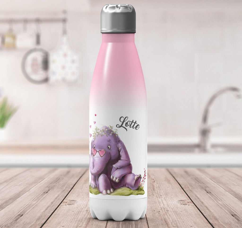 Thermo Trinkflasche Niedlicher Elefant mit Maus und Wunschname - von Mikalino