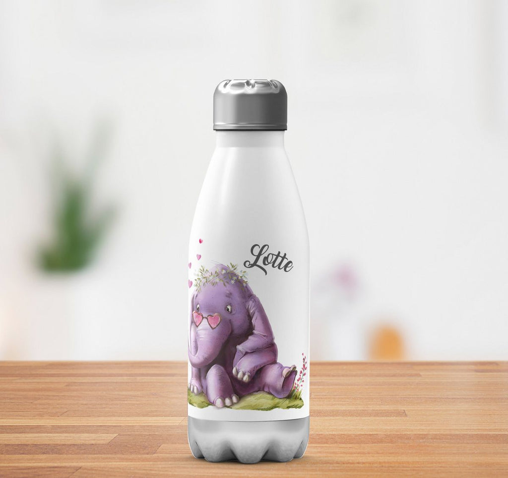 Thermo Trinkflasche Niedlicher Elefant mit Maus und Wunschname - von Mikalino