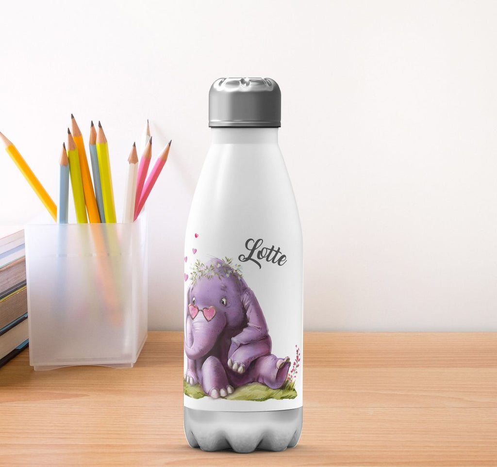 Thermo Trinkflasche Niedlicher Elefant mit Maus und Wunschname - von Mikalino