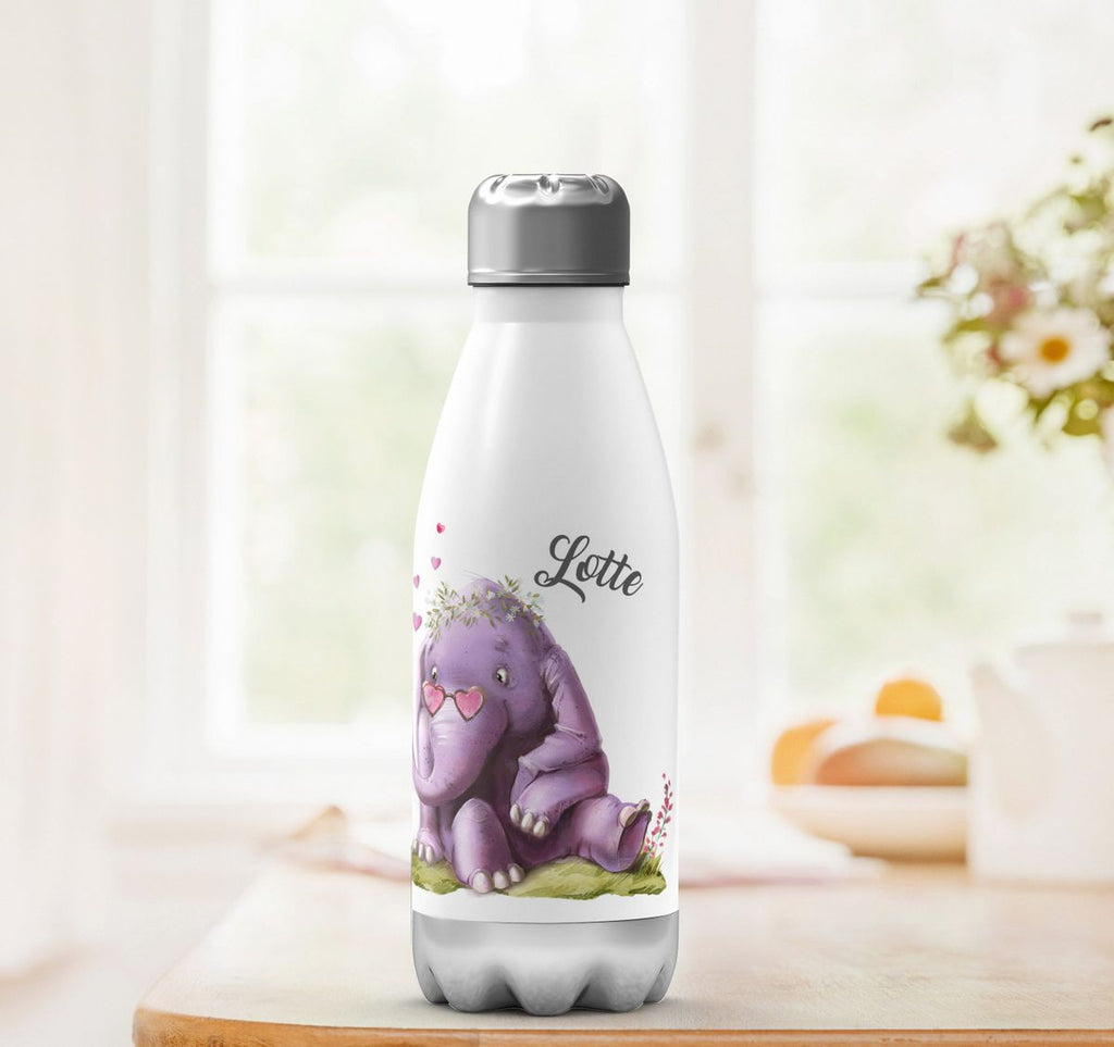 Thermo Trinkflasche Niedlicher Elefant mit Maus und Wunschname - von Mikalino