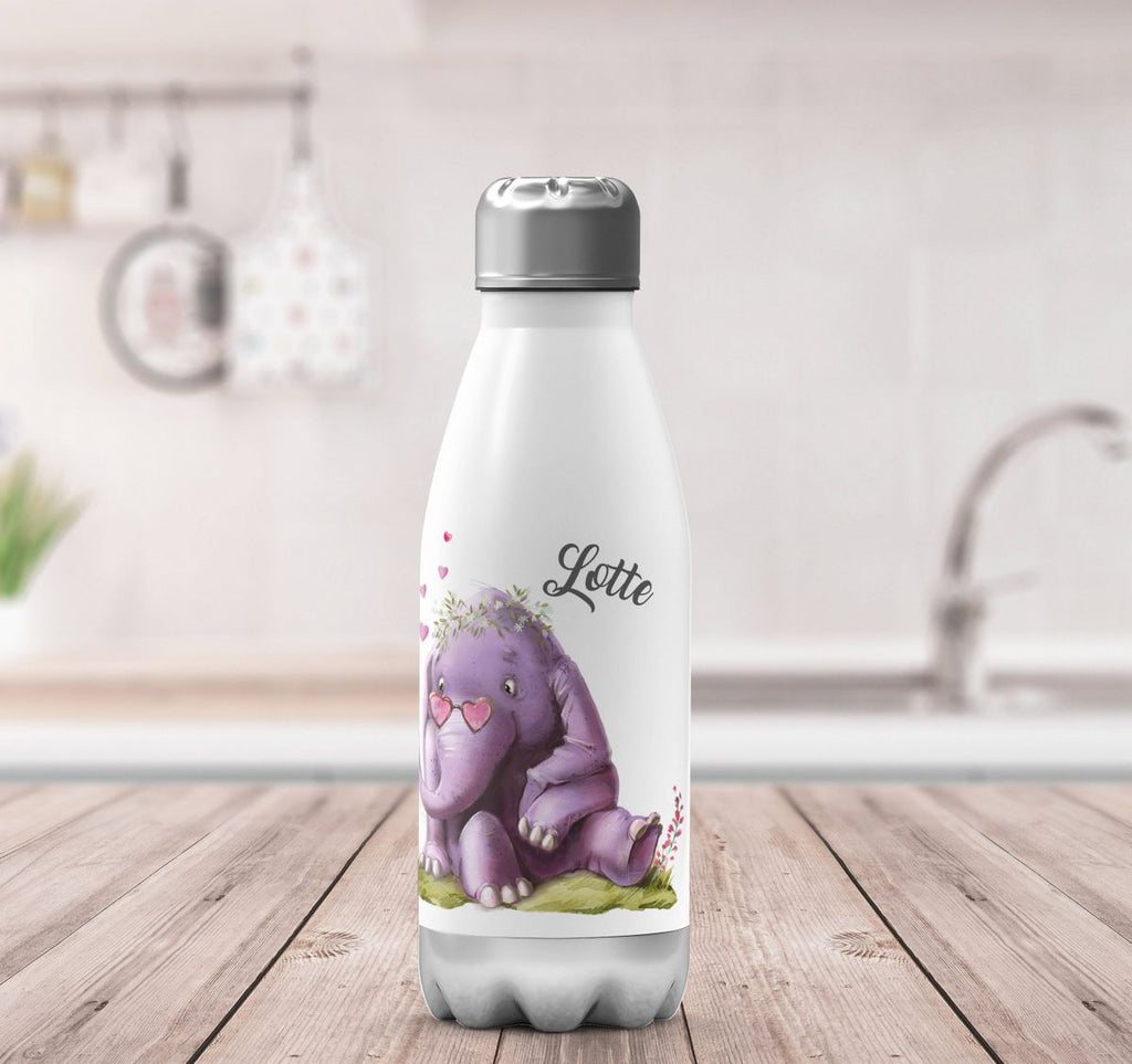 Thermo Trinkflasche Niedlicher Elefant mit Maus und Wunschname - von Mikalino