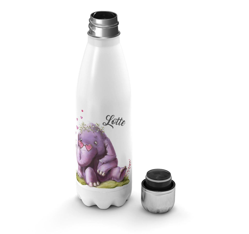 Thermo Trinkflasche Niedlicher Elefant mit Maus und Wunschname - von Mikalino