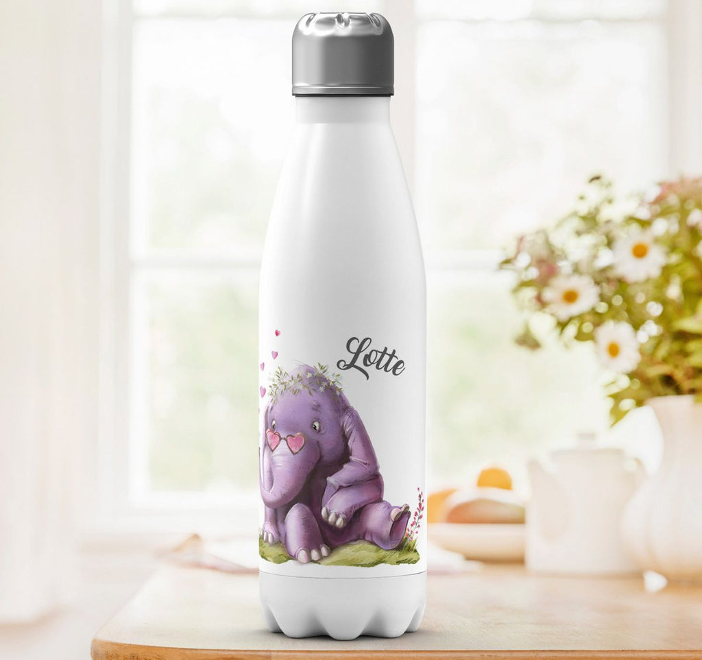 Thermo Trinkflasche Niedlicher Elefant mit Maus und Wunschname - von Mikalino