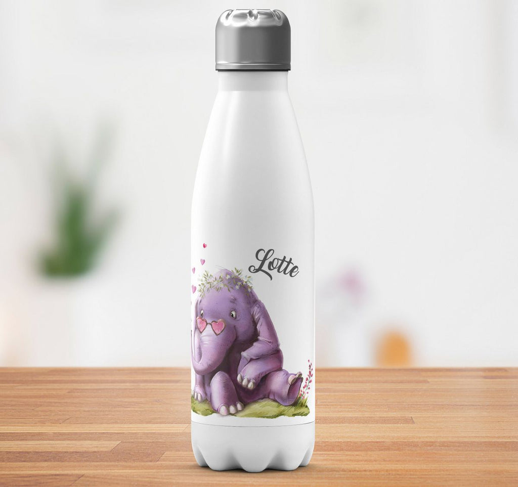 Thermo Trinkflasche Niedlicher Elefant mit Maus und Wunschname - von Mikalino