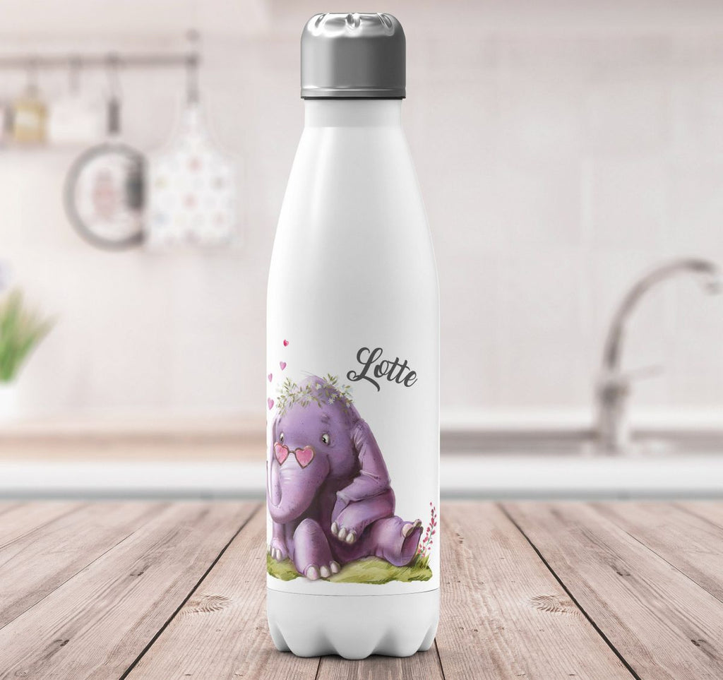 Thermo Trinkflasche Niedlicher Elefant mit Maus und Wunschname - von Mikalino