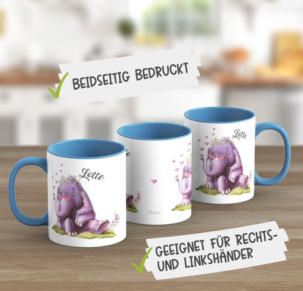 Keramik Tasse Niedlicher Elefant mit Maus und Wunschname - von Mikalino