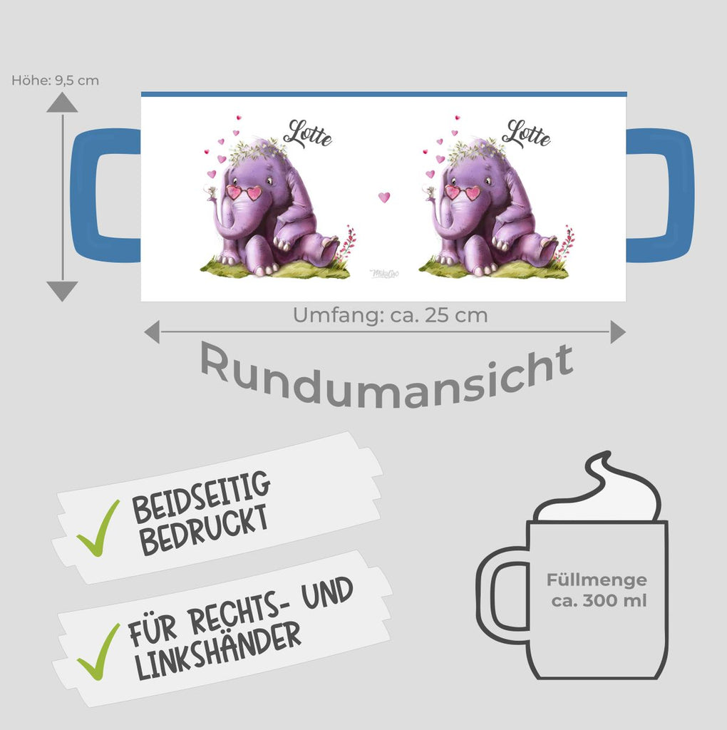 Keramik Tasse Niedlicher Elefant mit Maus und Wunschname - von Mikalino