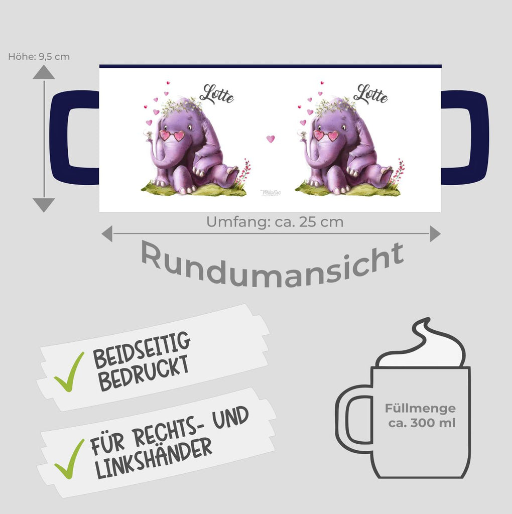 Keramik Tasse Niedlicher Elefant mit Maus und Wunschname - von Mikalino