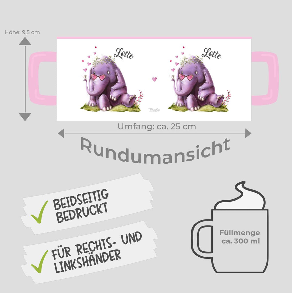 Keramik Tasse Niedlicher Elefant mit Maus und Wunschname - von Mikalino