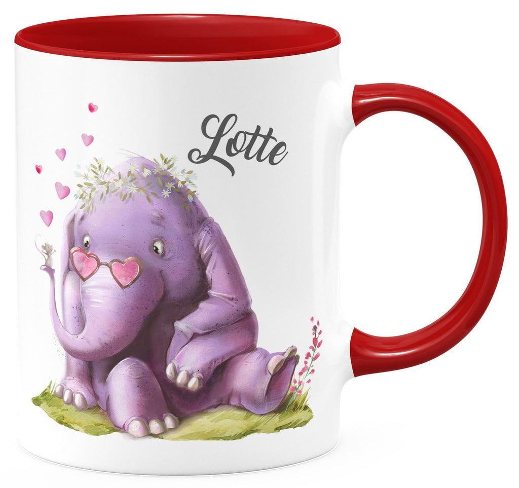 Keramik Tasse Niedlicher Elefant mit Maus und Wunschname - von Mikalino