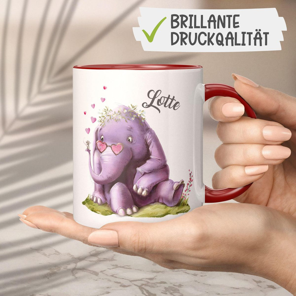 Keramik Tasse Niedlicher Elefant mit Maus und Wunschname - von Mikalino