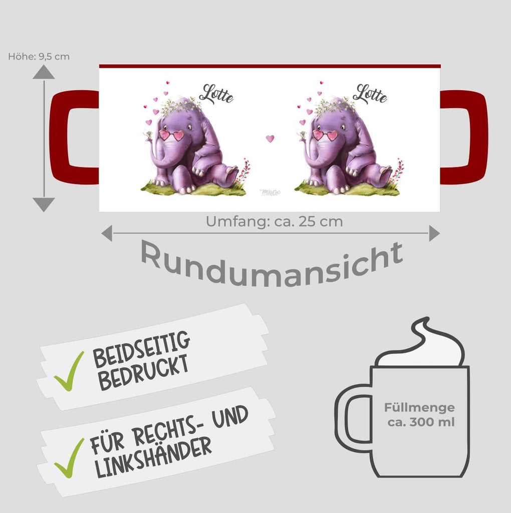 Keramik Tasse Niedlicher Elefant mit Maus und Wunschname - von Mikalino