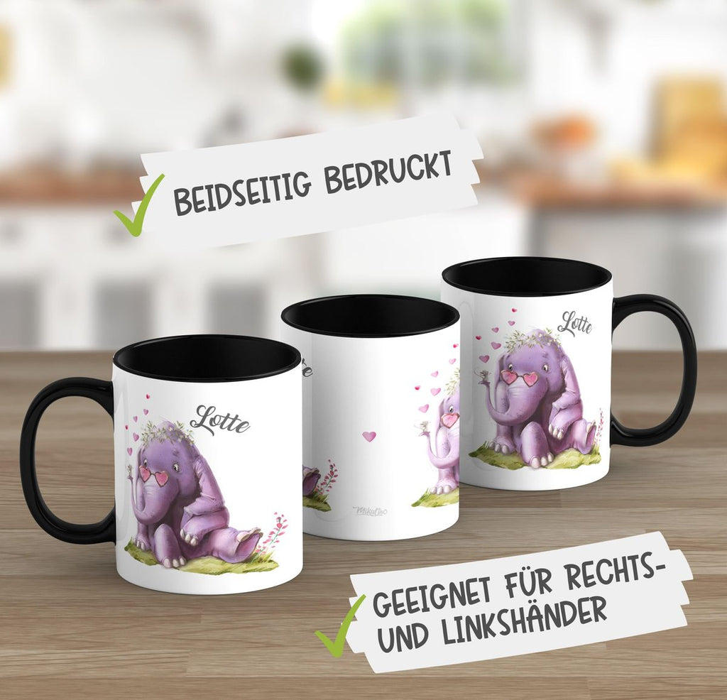 Keramik Tasse Niedlicher Elefant mit Maus und Wunschname - von Mikalino