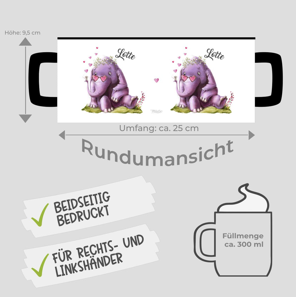 Keramik Tasse Niedlicher Elefant mit Maus und Wunschname - von Mikalino