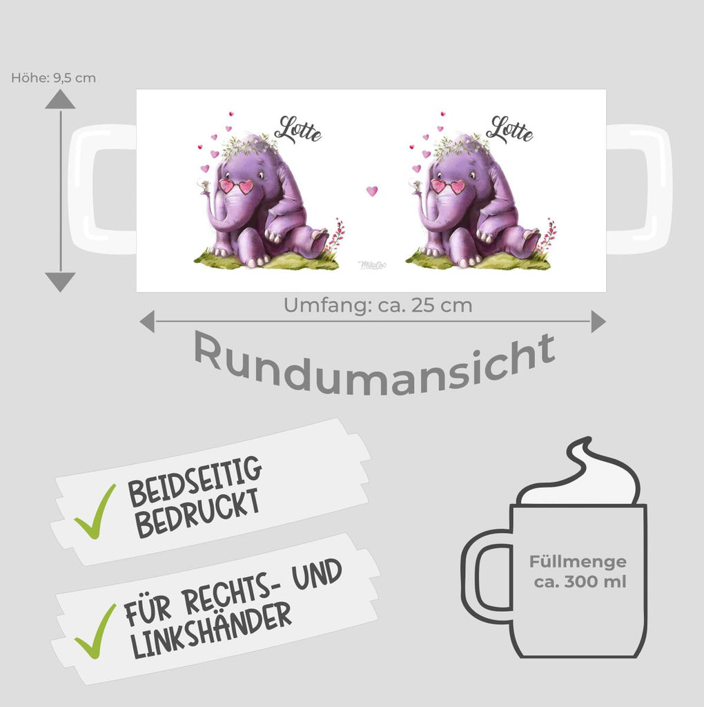 Keramik Tasse Niedlicher Elefant mit Maus und Wunschname - von Mikalino