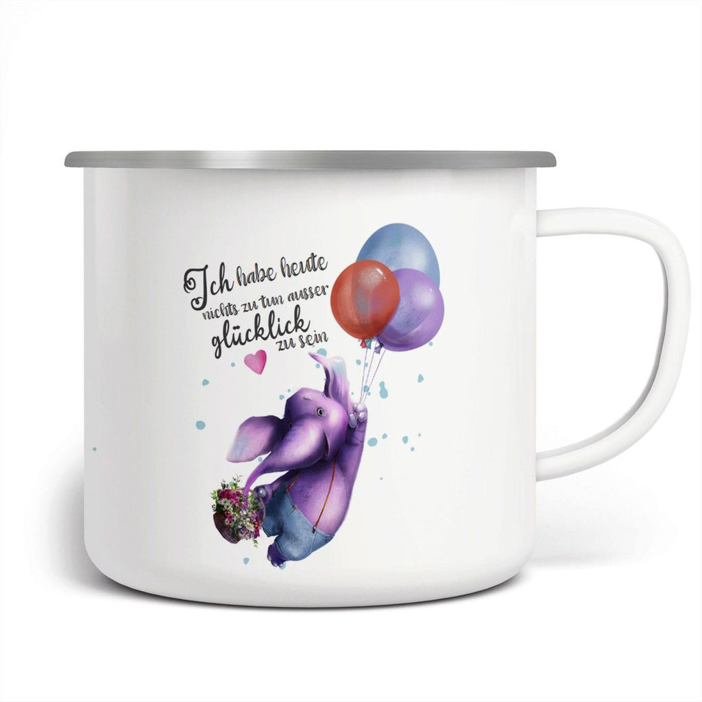 Emaille Tasse Ich habe heute nichts zu tun, ausser glücklich zu sein Elefant Luftballon - von Mikalino