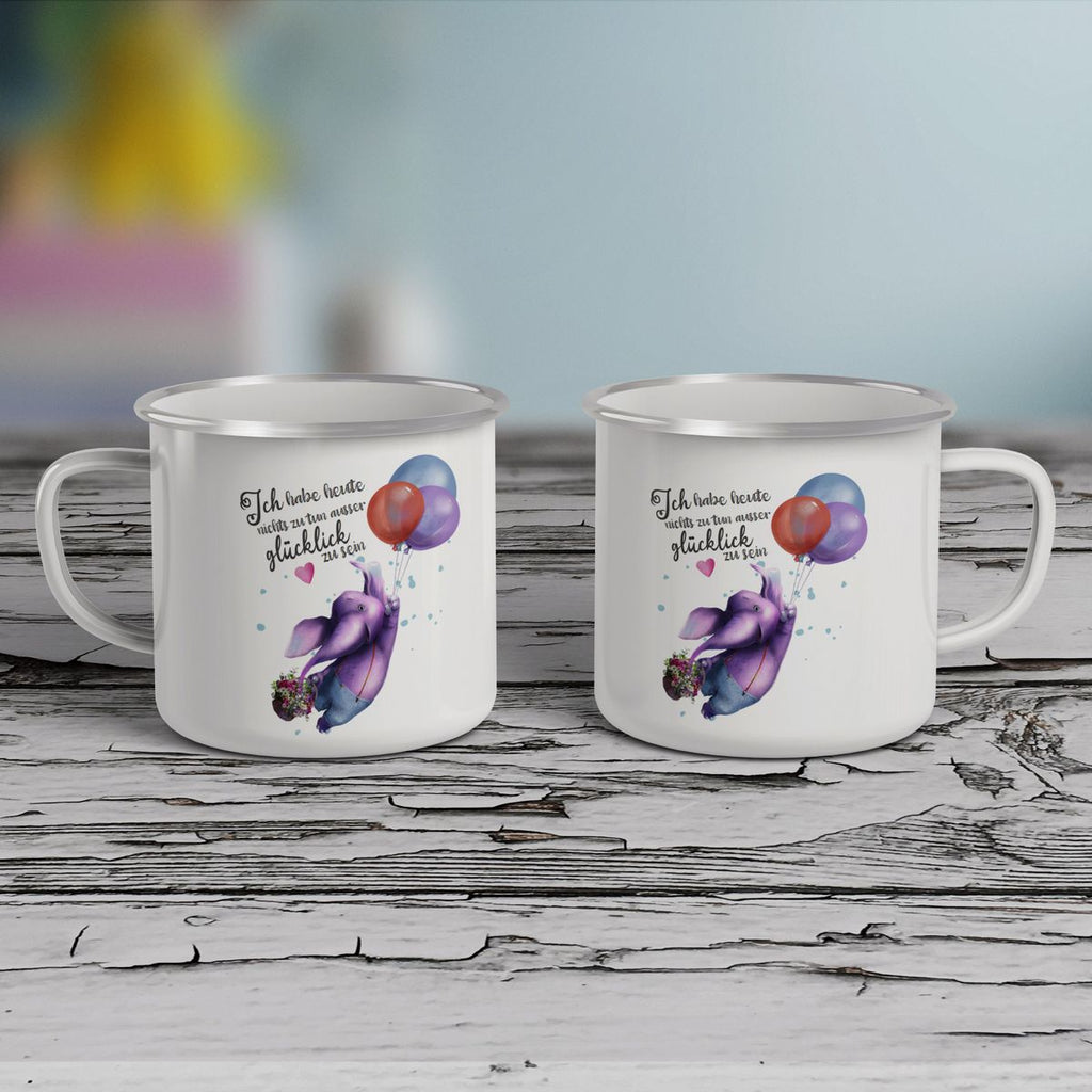 Emaille Tasse Ich habe heute nichts zu tun, ausser glücklich zu sein Elefant Luftballon - von Mikalino