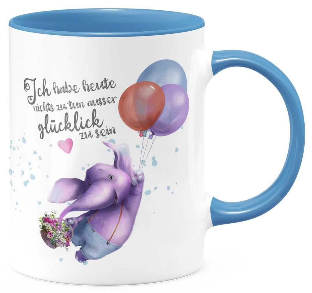 Keramik Tasse Ich habe heute nichts zu tun, ausser glücklich zu sein Elefant Luftballon - von Mikalino