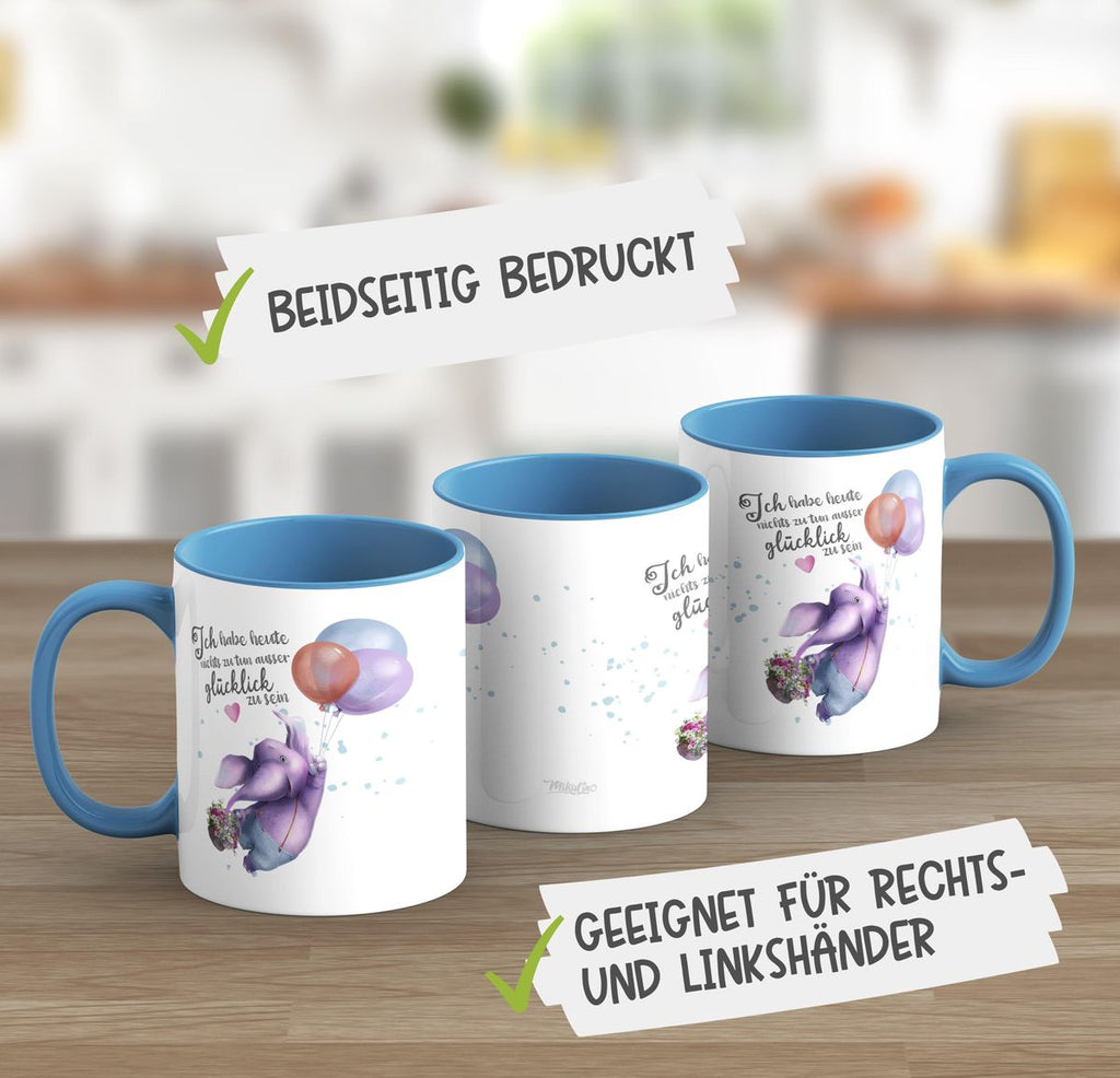 Keramik Tasse Ich habe heute nichts zu tun, ausser glücklich zu sein Elefant Luftballon - von Mikalino