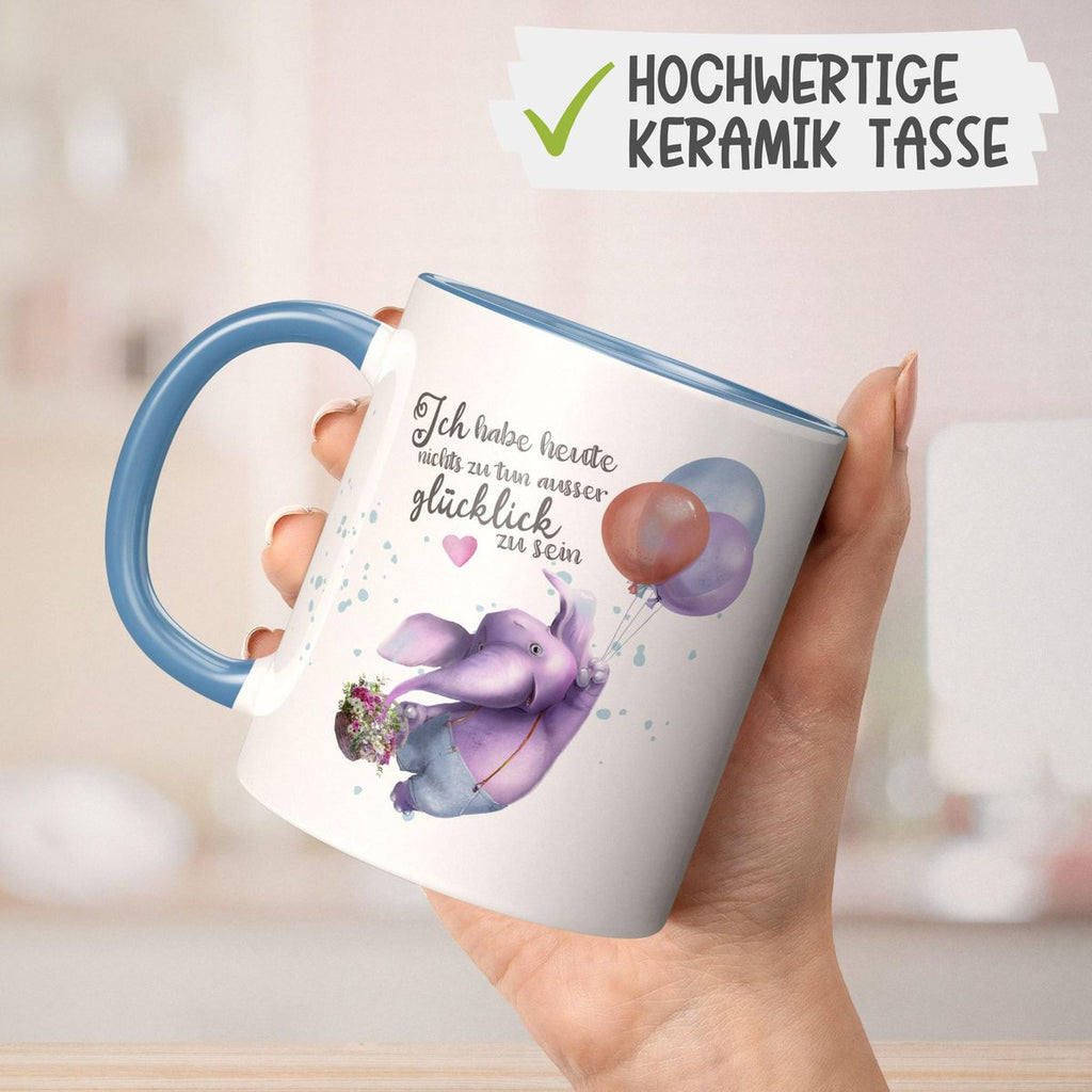 Keramik Tasse Ich habe heute nichts zu tun, ausser glücklich zu sein Elefant Luftballon - von Mikalino