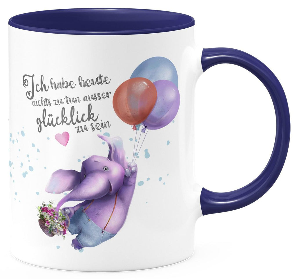 Keramik Tasse Ich habe heute nichts zu tun, ausser glücklich zu sein Elefant Luftballon - von Mikalino