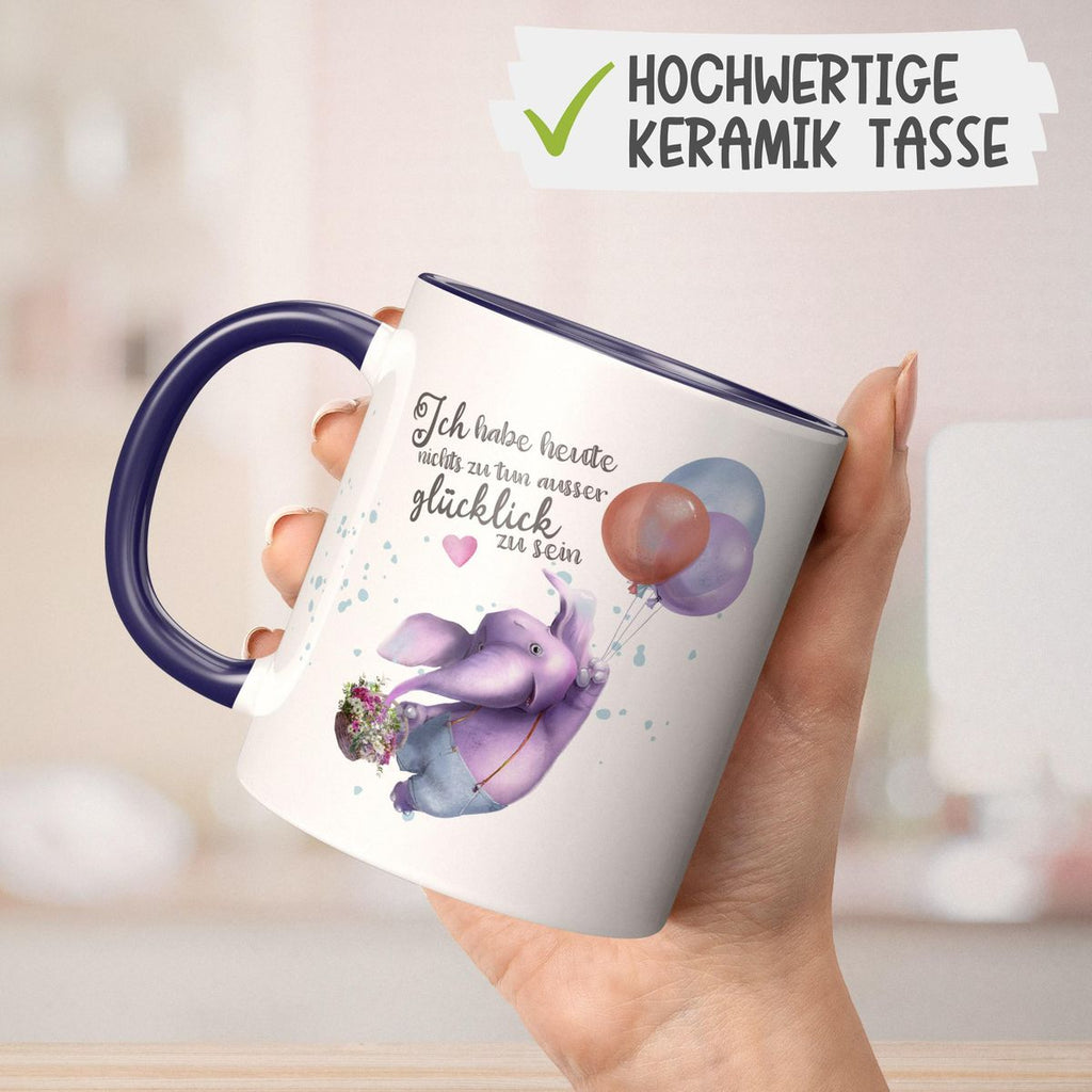 Keramik Tasse Ich habe heute nichts zu tun, ausser glücklich zu sein Elefant Luftballon - von Mikalino