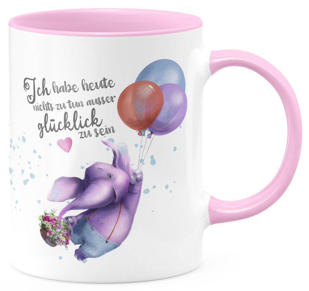 Keramik Tasse Ich habe heute nichts zu tun, ausser glücklich zu sein Elefant Luftballon - von Mikalino