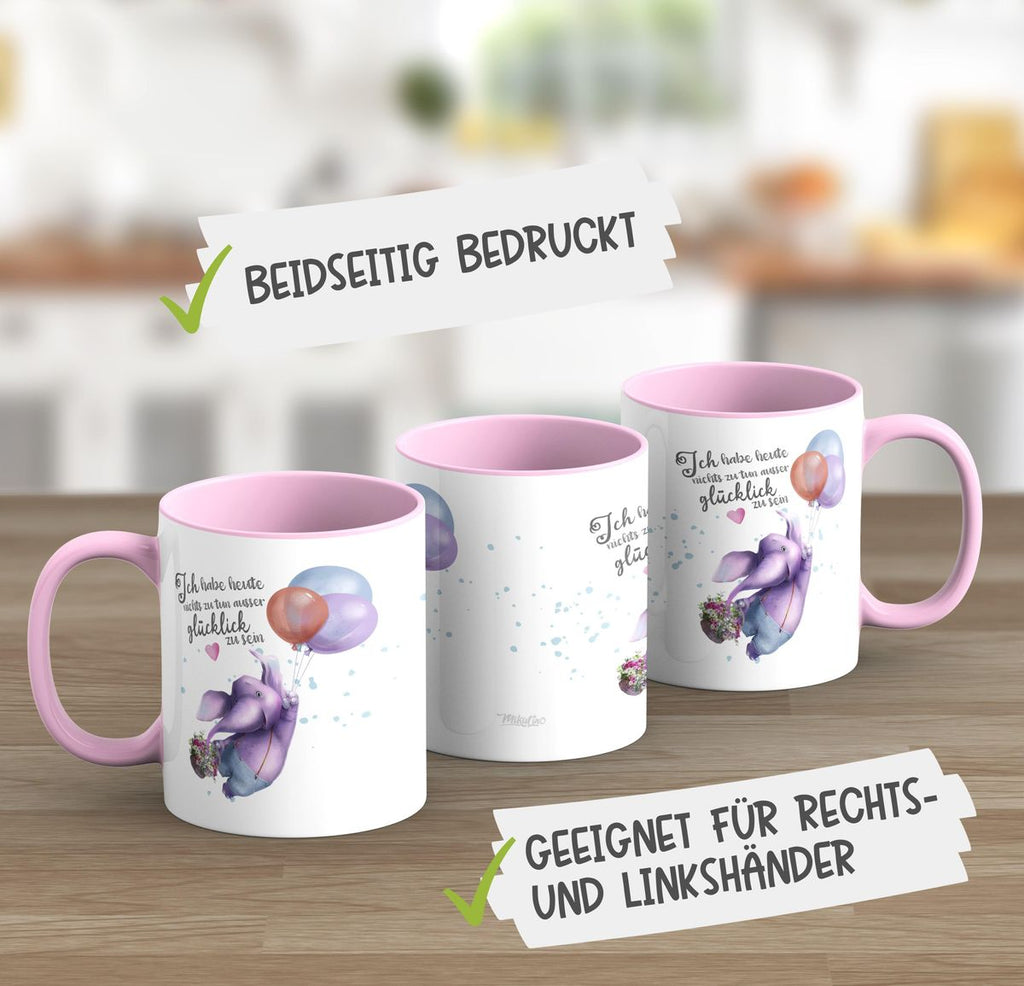 Keramik Tasse Ich habe heute nichts zu tun, ausser glücklich zu sein Elefant Luftballon - von Mikalino