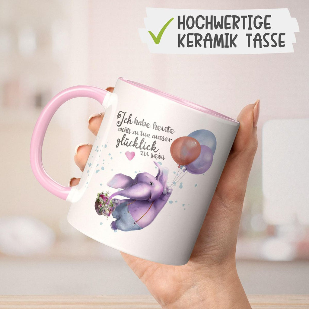 Keramik Tasse Ich habe heute nichts zu tun, ausser glücklich zu sein Elefant Luftballon - von Mikalino