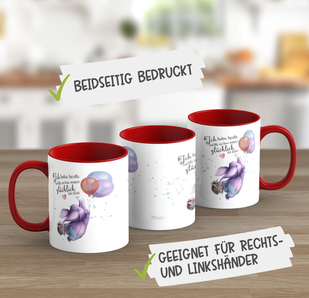 Keramik Tasse Ich habe heute nichts zu tun, ausser glücklich zu sein Elefant Luftballon - von Mikalino