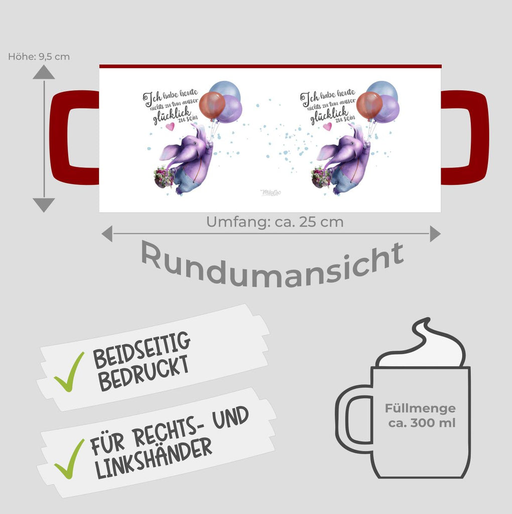 Keramik Tasse Ich habe heute nichts zu tun, ausser glücklich zu sein Elefant Luftballon - von Mikalino