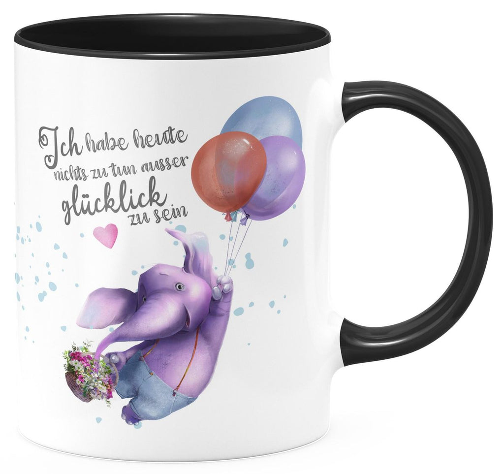 Keramik Tasse Ich habe heute nichts zu tun, ausser glücklich zu sein Elefant Luftballon - von Mikalino