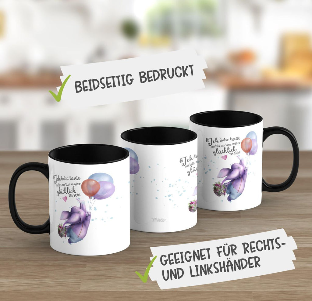 Keramik Tasse Ich habe heute nichts zu tun, ausser glücklich zu sein Elefant Luftballon - von Mikalino