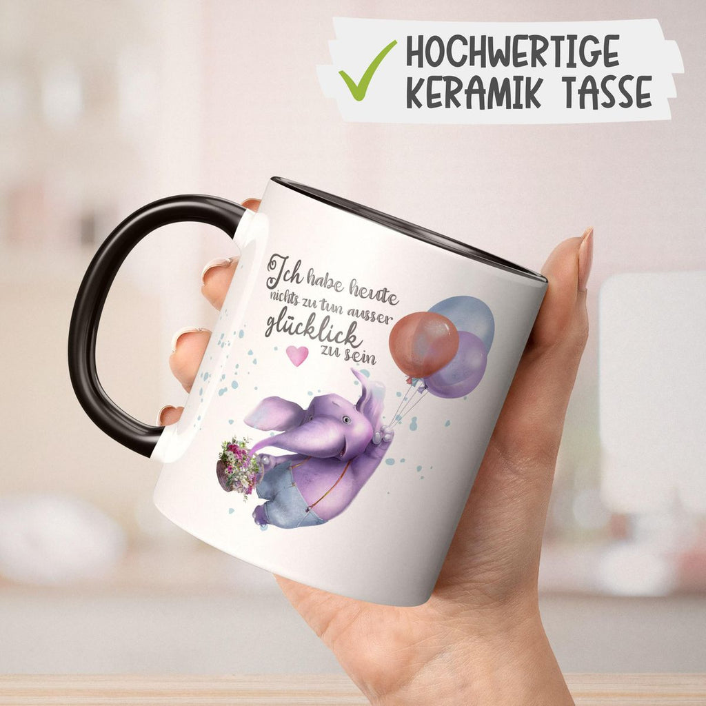 Keramik Tasse Ich habe heute nichts zu tun, ausser glücklich zu sein Elefant Luftballon - von Mikalino