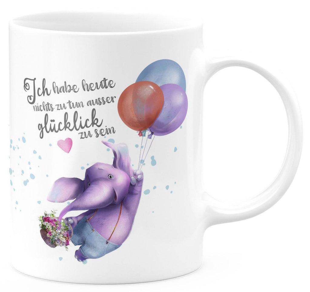 Keramik Tasse Ich habe heute nichts zu tun, ausser glücklich zu sein Elefant Luftballon - von Mikalino