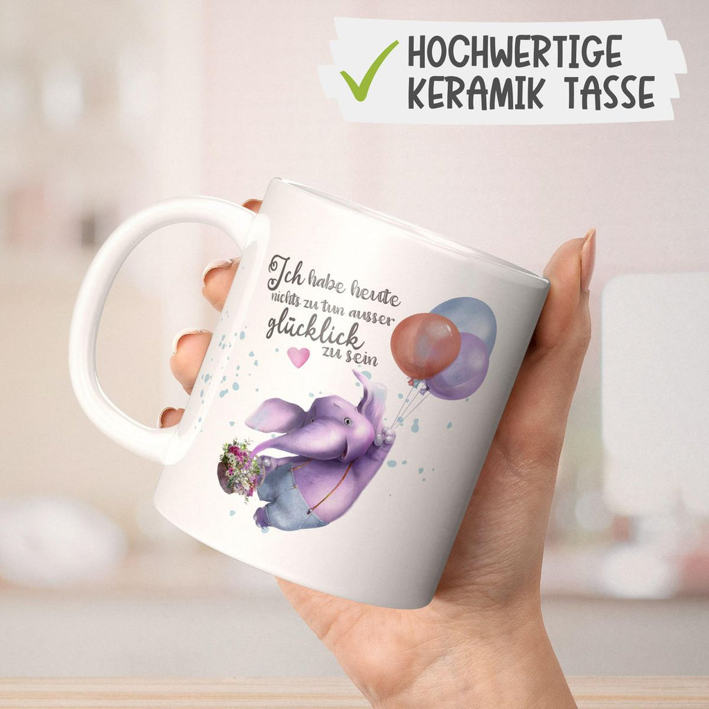 Keramik Tasse Ich habe heute nichts zu tun, ausser glücklich zu sein Elefant Luftballon - von Mikalino