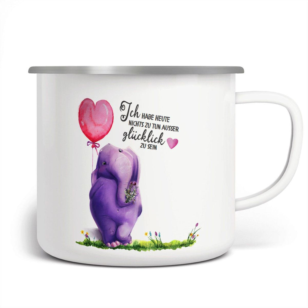 Emaille Tasse Ich habe heute nichts zu tun, ausser glücklich zu sein Elefant Herzluftballon - von Mikalino