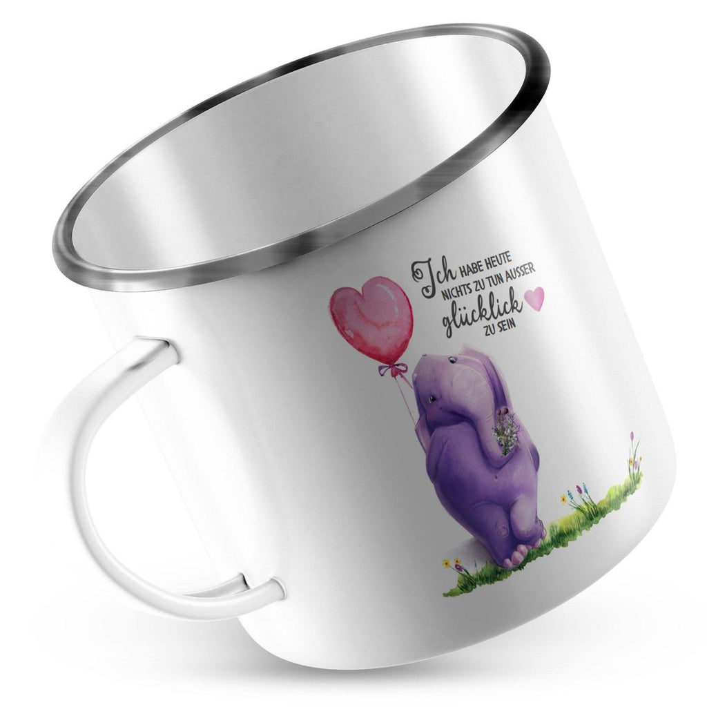 Emaille Tasse Ich habe heute nichts zu tun, ausser glücklich zu sein Elefant Herzluftballon - von Mikalino