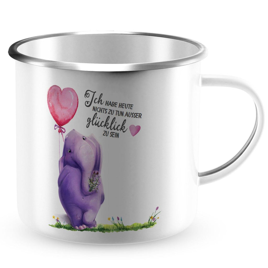 Emaille Tasse Ich habe heute nichts zu tun, ausser glücklich zu sein Elefant Herzluftballon - von Mikalino