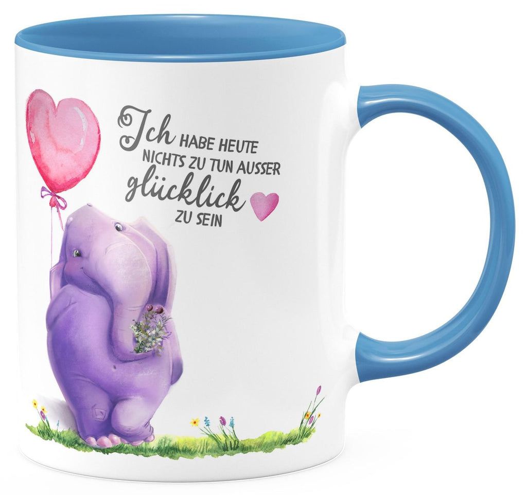 Keramik Tasse Ich habe heute nichts zu tun, ausser glücklich zu sein Elefant Herzluftballon - von Mikalino