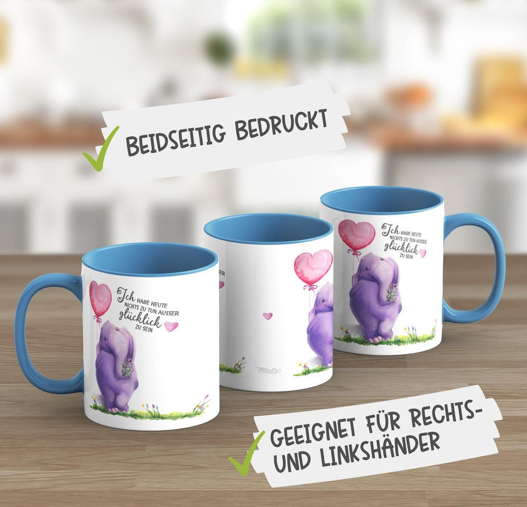 Keramik Tasse Ich habe heute nichts zu tun, ausser glücklich zu sein Elefant Herzluftballon - von Mikalino