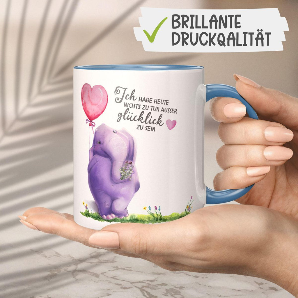 Keramik Tasse Ich habe heute nichts zu tun, ausser glücklich zu sein Elefant Herzluftballon - von Mikalino