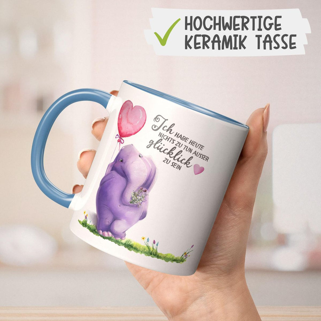 Keramik Tasse Ich habe heute nichts zu tun, ausser glücklich zu sein Elefant Herzluftballon - von Mikalino