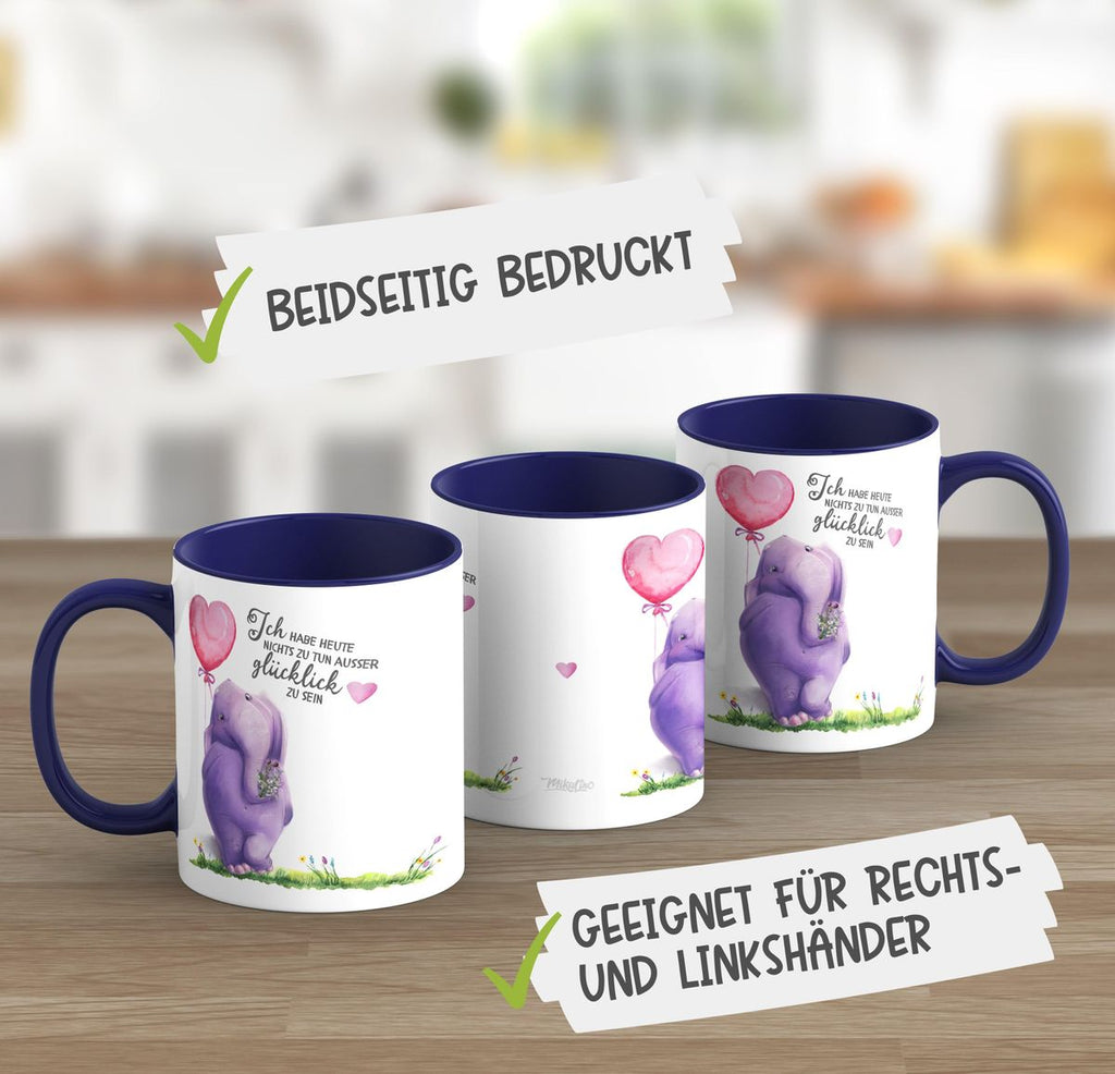 Keramik Tasse Ich habe heute nichts zu tun, ausser glücklich zu sein Elefant Herzluftballon - von Mikalino